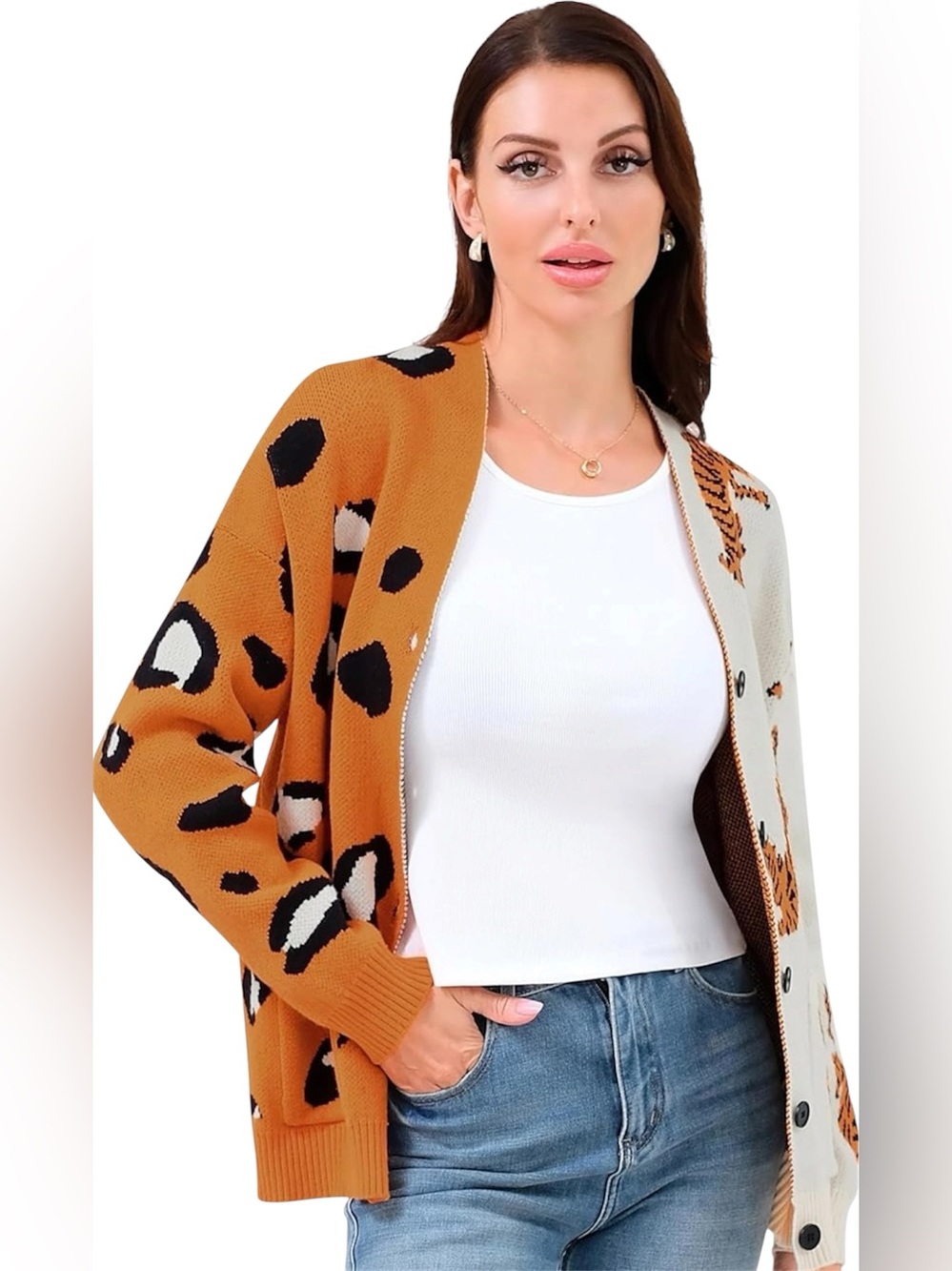 NWT Derax Oversized Color Block Animal Print Cardigan - XS